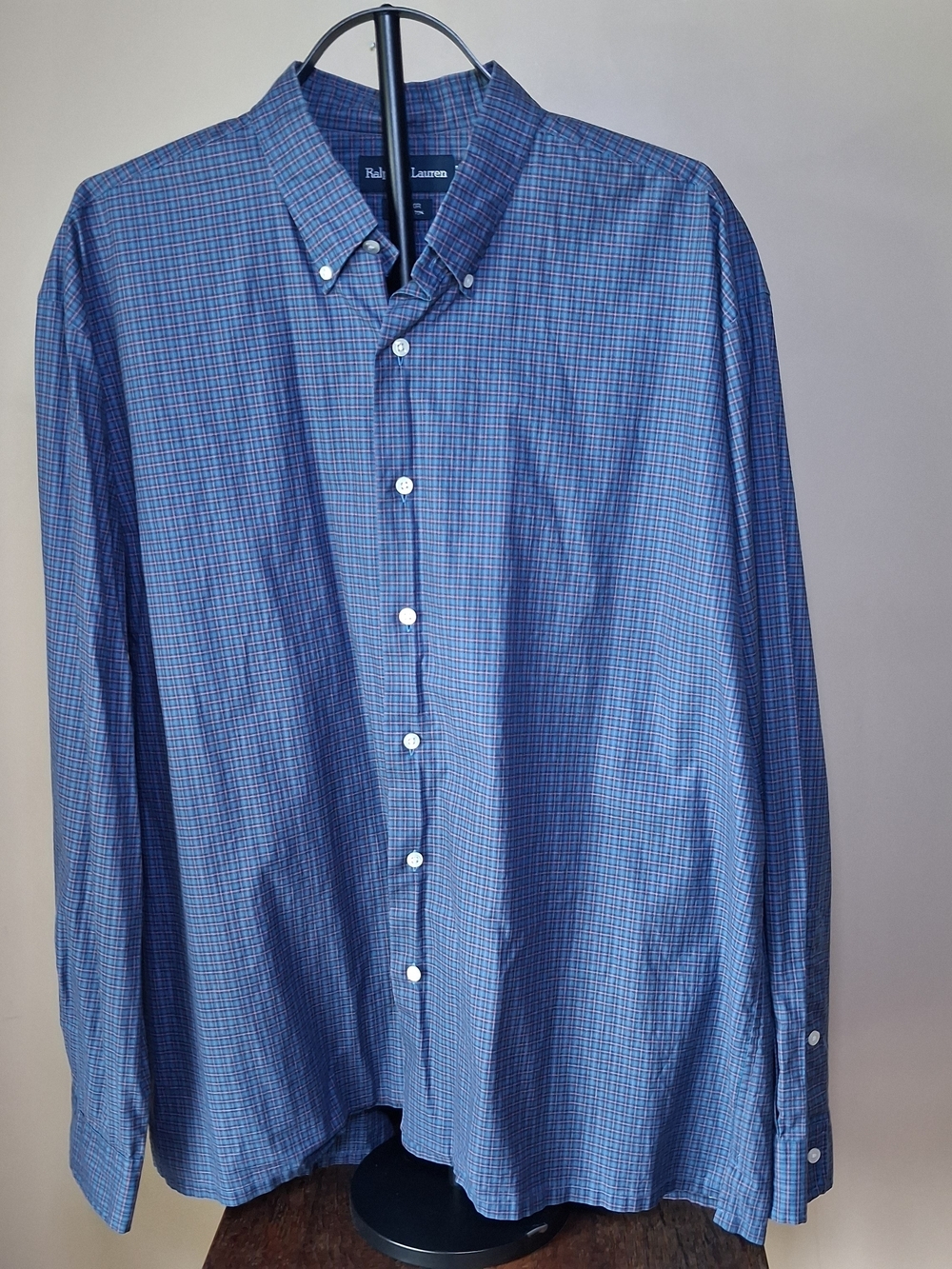 Ralph Lauren Men’s Greggor Fit Blue & Pink Plaid Shirt; Size XL